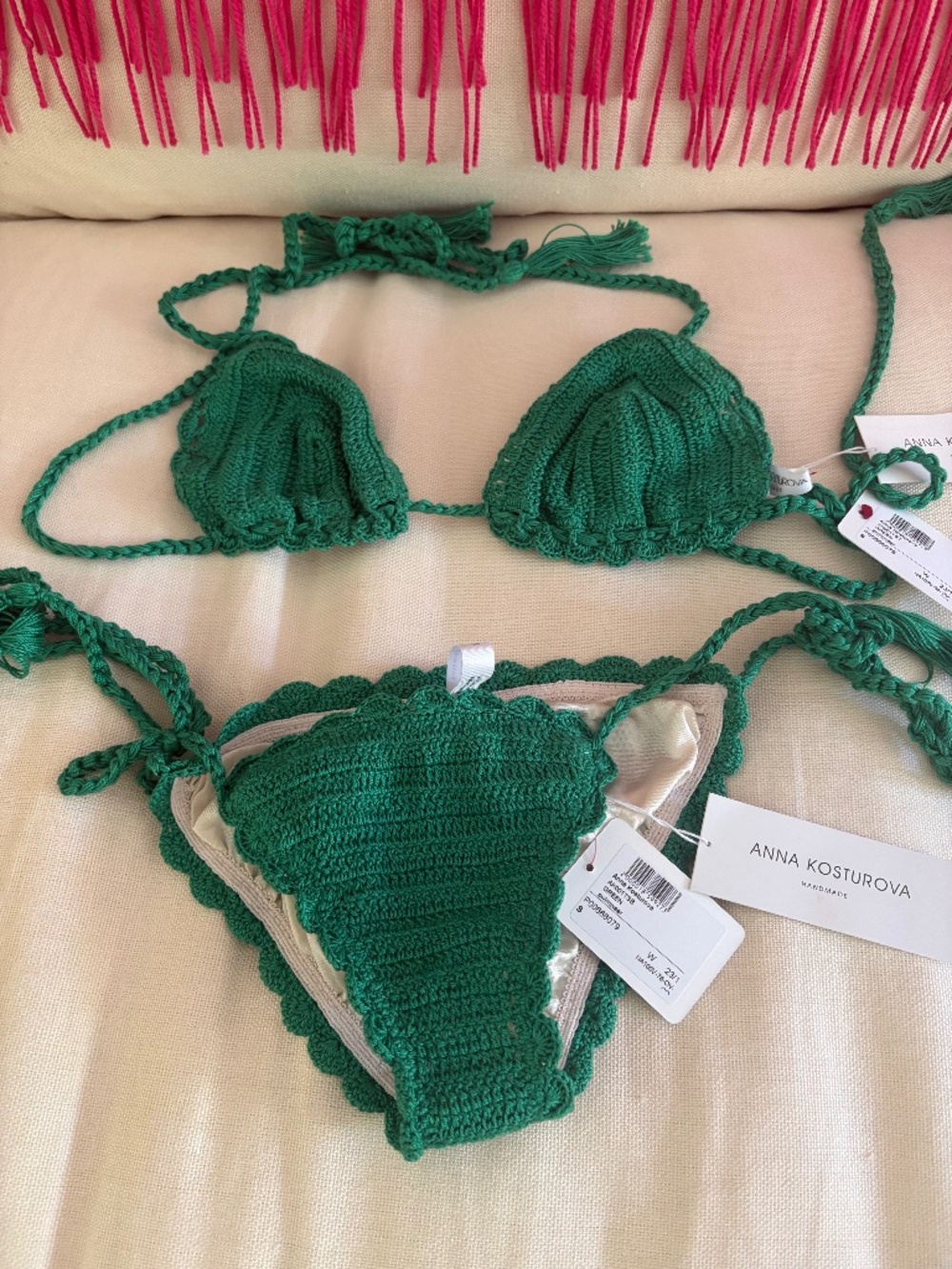 Anna Kosturova crochet green string bikini size small. NWT.